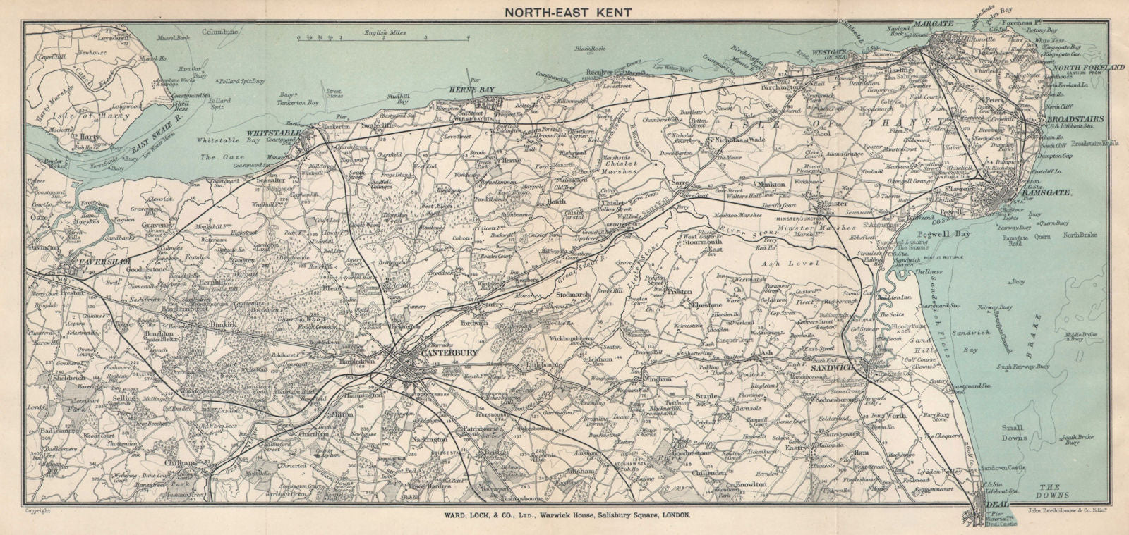 NORTH-EAST KENT. Thanet Faversham Canterbury Sandwich Ramsgate Margate 1919 map